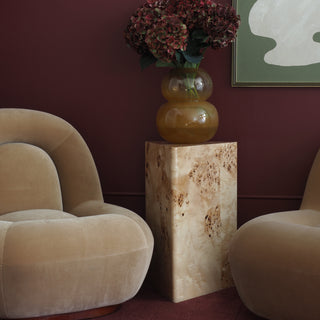 Velvet Lounge Chair with Walnut Plinth