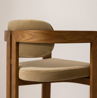 Curved Walnut Dining Chair - Sage Velvet