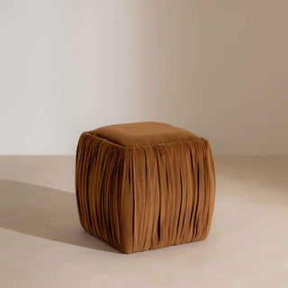 Ruched Velvet Pouffe - Toffee